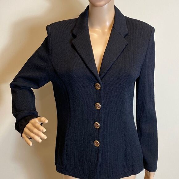 St. John Basic black knit classic blazer cardigan size 8 Luxury - Picture 1 of 10